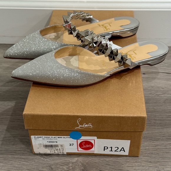 Christian Louboutin Planet Choc Flat Mini Glitter sz 37 - Picture 2 of 9